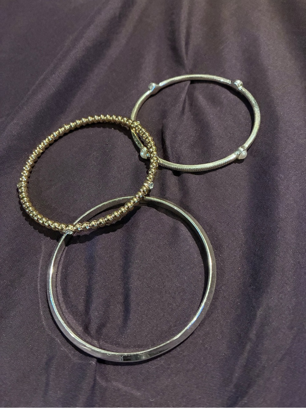 Anne Klein Gold and Silver Three-Piece Bangle Bracelet Set